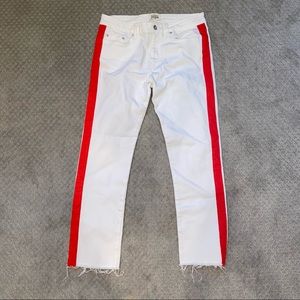 Zara straight leg high waisted white jeans with red detail